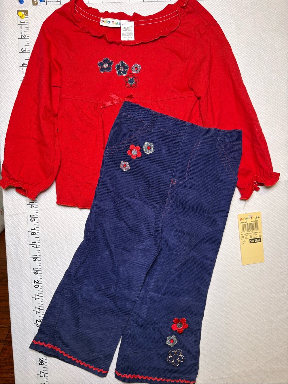 Vintage Y2K Baby Togs 24M 2-Piece Floral Corduroy Pants Set NWT